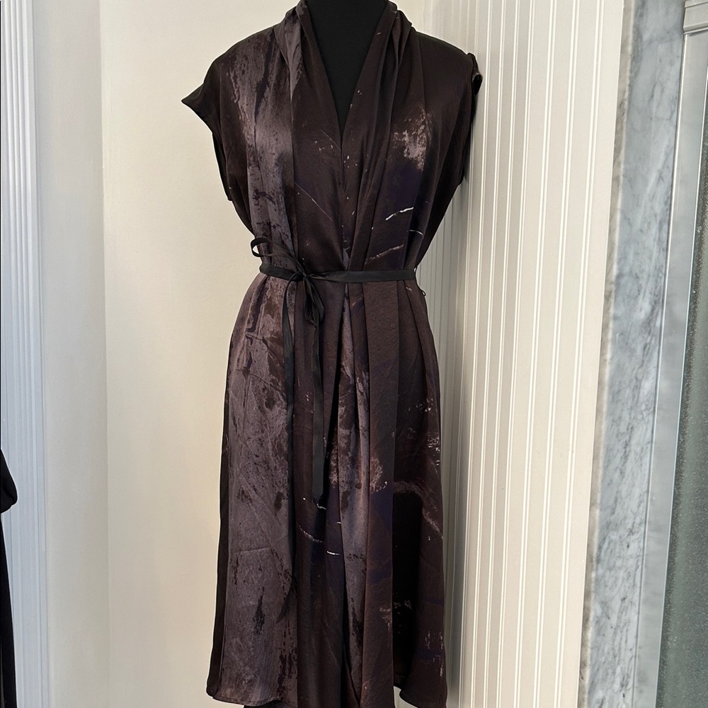 Maxmara Chic Silk Grey Brown Midi Dress with Belt - Picture 3 of 7